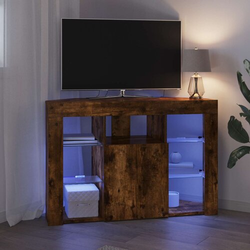  Kotni LED TV ormar 100x40x68cm Dimljeni hrast Konstruirano drvo Slike
