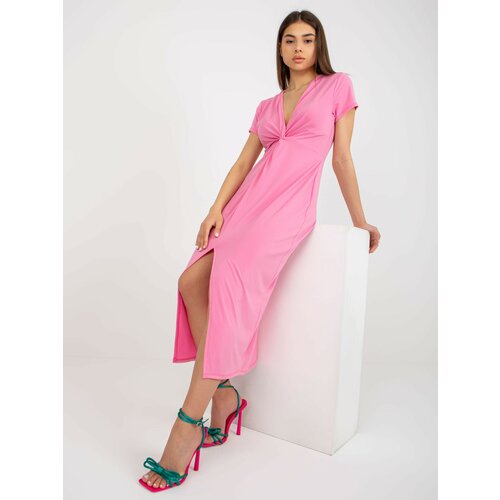 Fashion Hunters Pink midi cocktail dress with slit Slike