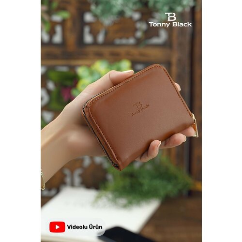 Tonny Black Original Women's Card Holder coin compartment with a zipper compartment. Comfort Model Mini Wallet with Card Holder Brown. Slike