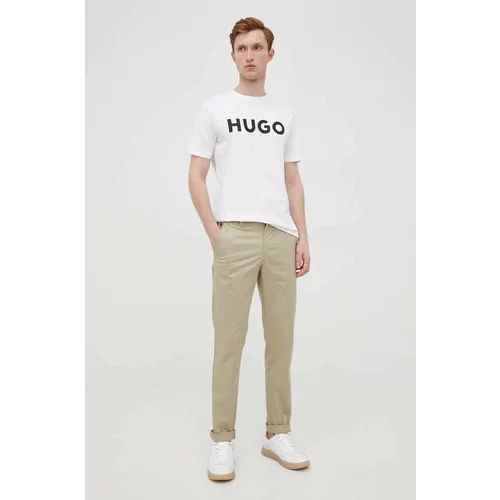 Hugo Bombažna kratka majica bela barva