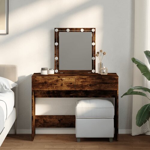The Living Store Toaletna mizica z LED lučkami dimljen hrast 100x40x130 cm - Toaletna Mizica, (21660830) Cene