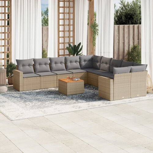 VidaXL 11-dijelni set vrtnih sofa od poliratana s jastucima bež Slike
