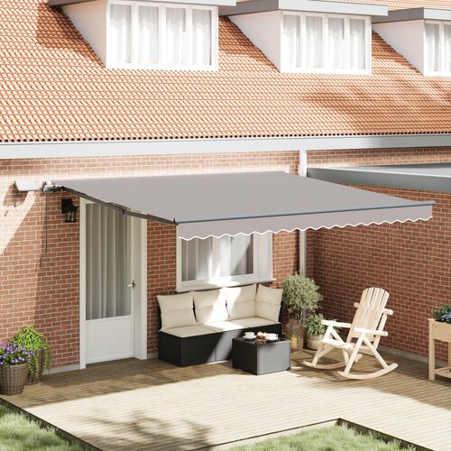 VidaXL Ročna retractibilna tenda z LED svetlo siva 400x300 cm, Zamenjava tenda za okvir 4x3 m svetlo siva Slike