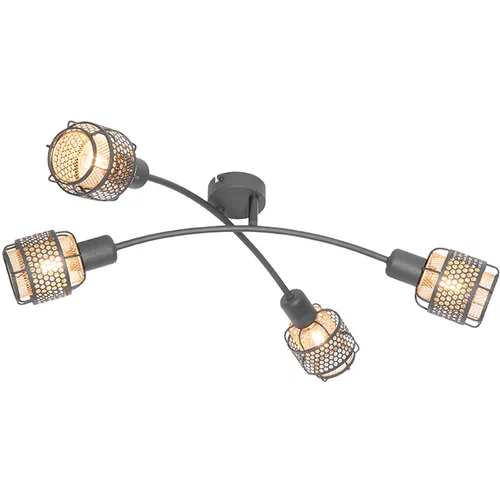 QAZQA Dizajnerska stropna svetilka črna z zlatimi 4 lučkami - Noud