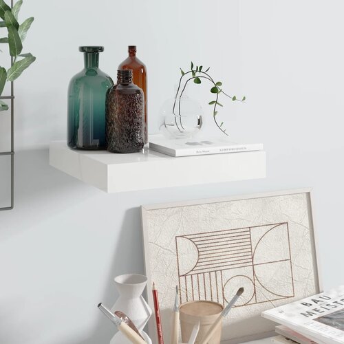 VidaXL Lebdeča polica visok sijaj bela 23x23,5x3,8 cm MDF, (20621147) Slike