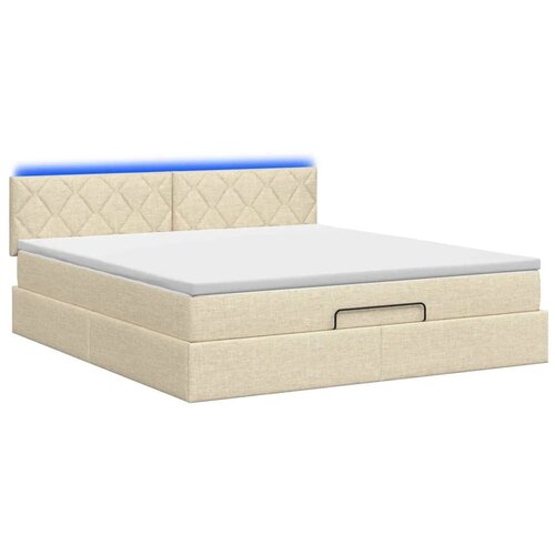  Krevet od pjene s madracem i LED-om Krem 160 x 200 cm Tkanina - Krem 160 x 200 cm Dizajn s rombovima Slike