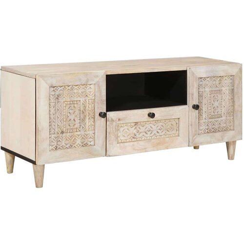 VidaXL TV ormar s ladicama Bijelo 105 x 33 x 46 cm masivno drvo manga Slike