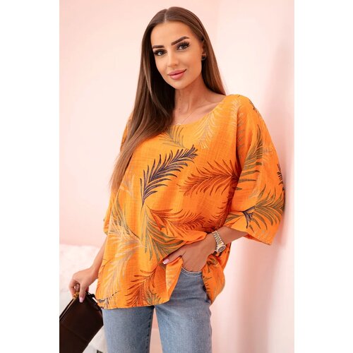 Kesi Włoski Women&amp;#039;s cotton blouse with leaves with roll-up sleeves orange Slike
