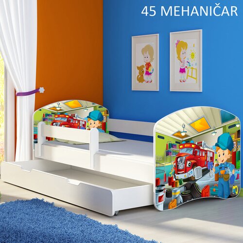  Dječji krevet ACMA s motivom, bočna bijela + ladica 160x80 cm 45 Mehaničar Cijene