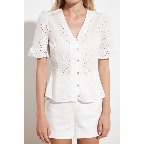 Trendyol Ekru Brodeli Bluza bela Cene