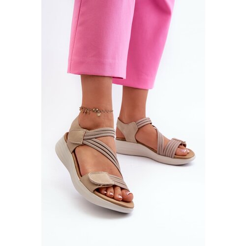 Kesi Women's comfortable Velcro sandals beige Eladora Cene