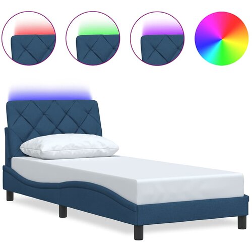 Maison Chic Posteljni okvir - Enojna postelja - Postelja za odrasle z LED brez vzmetnice Modra 90x200 cm Tkanina, (21696778) Cene