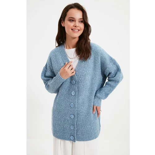 Trendyol Blue Button Detailed V Neck Knitwear Cardigan