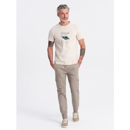 Ombre Men&amp;#039;s JOGGER pants with zippered cargo pockets - beige Slike
