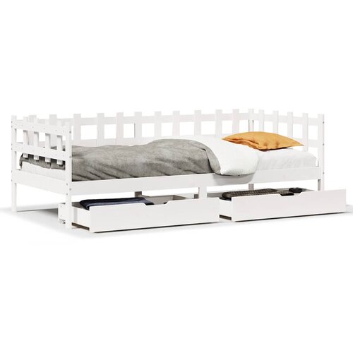 vidaXL Dnevna postelja s predali bela 90x190 cm trdna borovina, (21303507) Cene