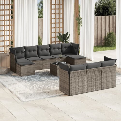 VidaXL 10-dijelni set vrtnih sofa od poliratana s jastucima sivi Slike