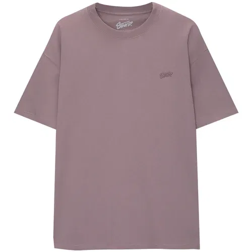 Pull&Bear Majica pastelno ljubičasta / tamno ljubičasta