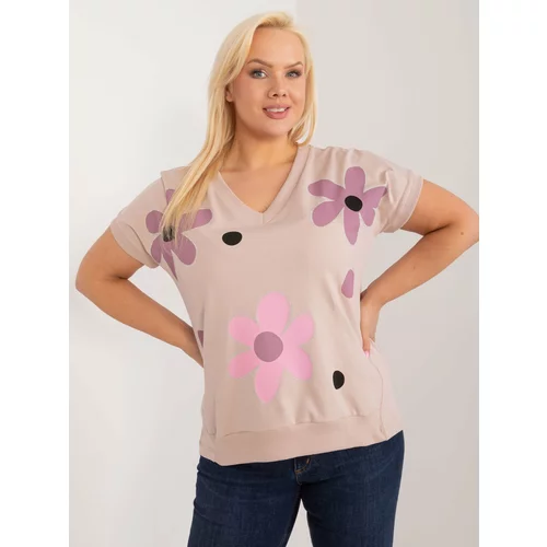 Fashion Hunters Beige women's plus size blouse with flowers