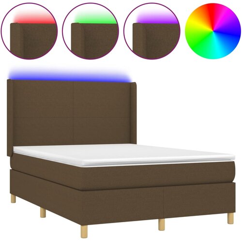 vidaXL Box spring postelja z vzmetnico LED temno rjava 140x190cm blago, (20726885) Cene