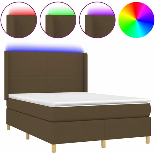 vidaXL Box spring postelja z vzmetnico LED temno rjava 140x190cm blago, (20726885)