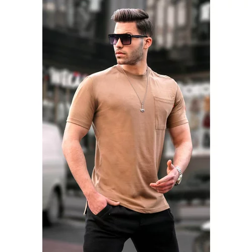 Madmext Cappuccino Color Pocket Basic Men's T-Shirt 6078