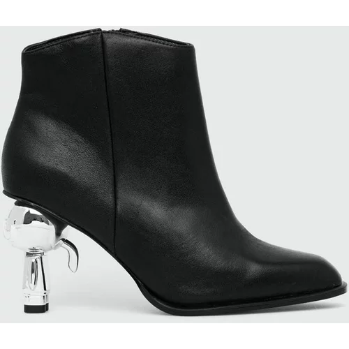 Karl Lagerfeld Usnjeni gležnarji IKON HEEL ženski, črna barva, KL39035