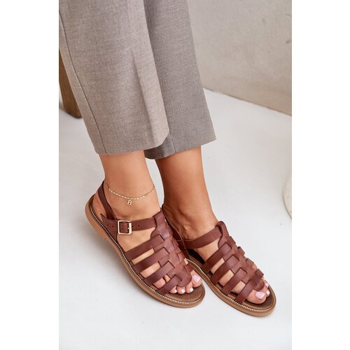 Lewski Shoes Leather sandals with flat heel brown Zazoo 3686 Cene