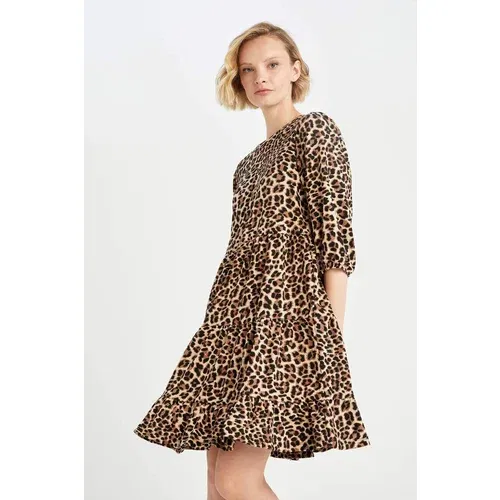 Defacto Animal Half Sleeve Mini Long Sleeve Dress