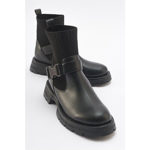 LuviShoes VALON Black Women's Boots with Buckle Knitwear and Detail. Cene