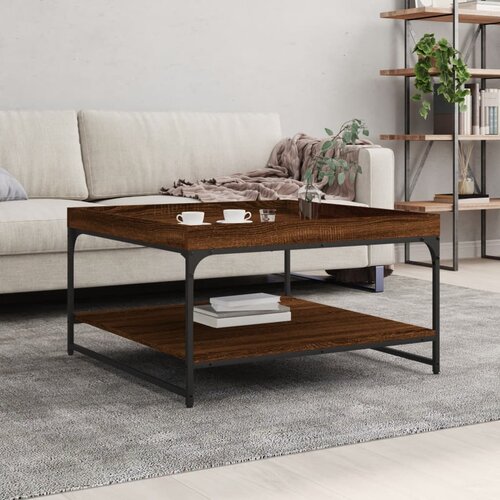 The Living Store Klubska mizica rjav hrast 80x80x45 cm inženirski les in železo - Klubska Mizica, (21573523) Cene