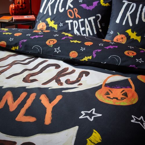 Catherine Lansfield Crna posteljina za bračni krevet 200x200 cm Halloween Trick or Treat &amp;ndash; Slike
