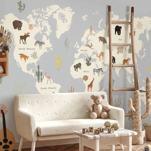  Foto tapeta - Pastel Planet - Animals and Underwater Plants on a Map 200x140 Vodootporna Cene