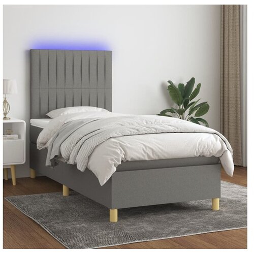  Box spring postelja z vzmetnico LED temno siva 100x200 cm blago Cene