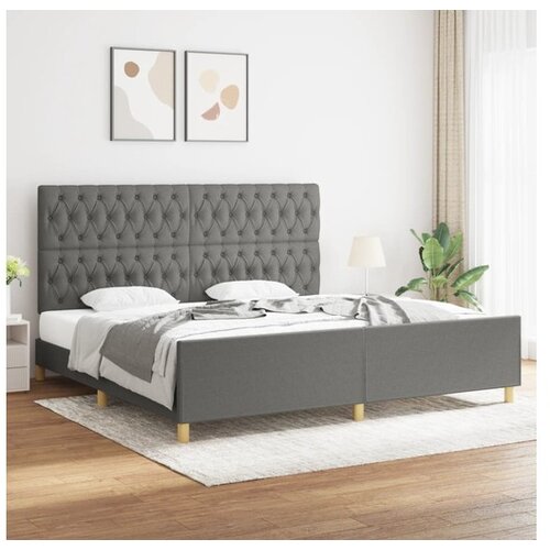  Posteljni okvir z vzglavjem temno siv 200x200 cm blago Cene