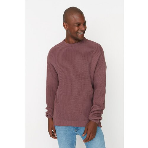 Trendyol Rose Dried Men's Oversize Fit Wide Fit Crew Neck Slit Knitwear Sweater Slike