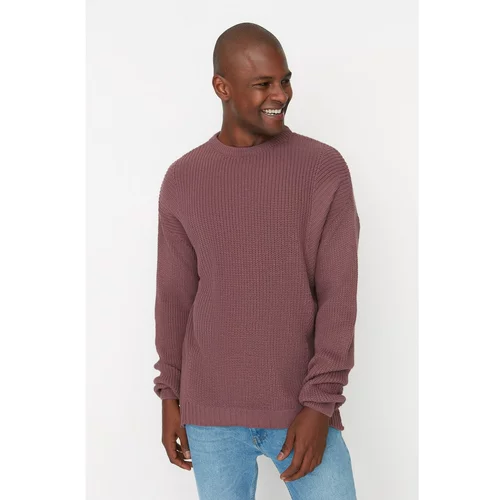 Trendyol Rose Dried Men's Oversize Fit Wide Fit Crew Neck Slit Knitwear Sweater