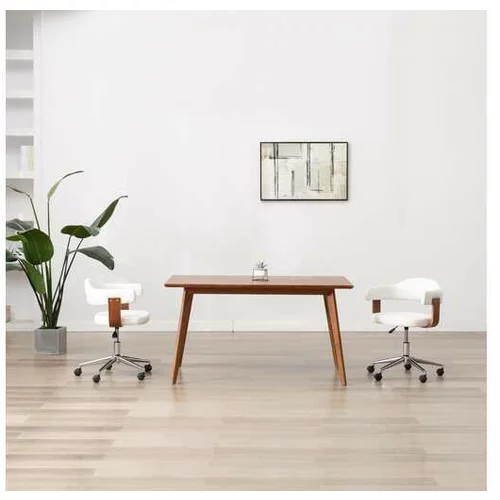  Vrtljiv jedilni stol bel ukrivljen les in umetno usnje