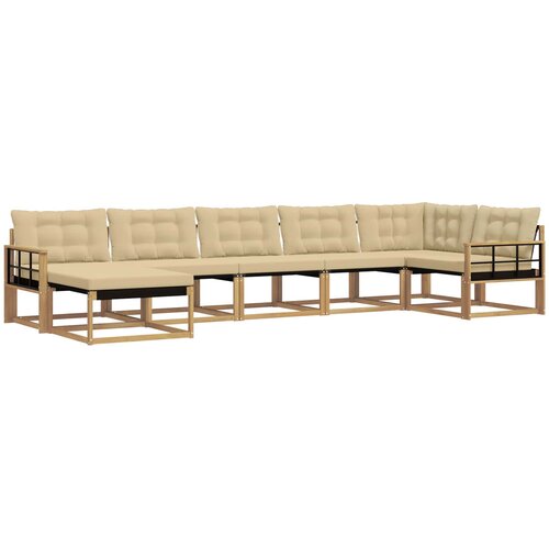  Set vanjskih sofa 7 kom. Bijela i bež Čvrsto drvo akacije 406 x 168,5 x 73 cm Slike