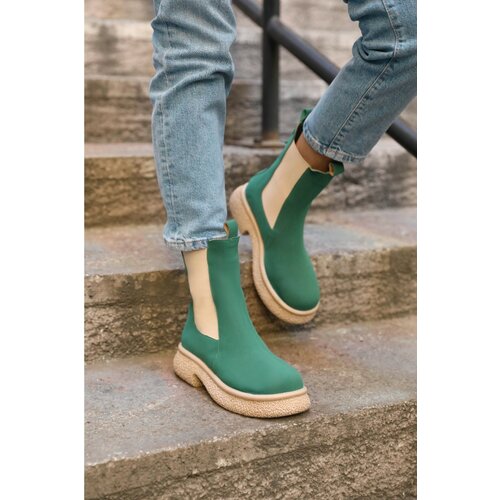 Madamra Green Women's Suede Boots with Rubber Detail Flat sole. Slike
