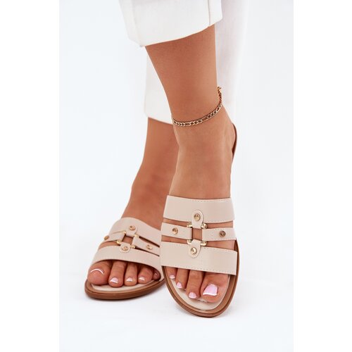 Boto Flat Women's Slippers With Golden Detail Beige Noroti Cijene