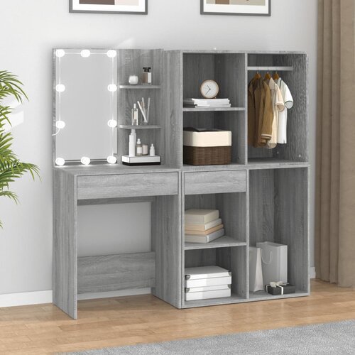 The Living Store LED toaletna mizica z omaricami siv sonoma inženirski les - LED Toaletna Mizica Z Omaricami, (21432944) Slike