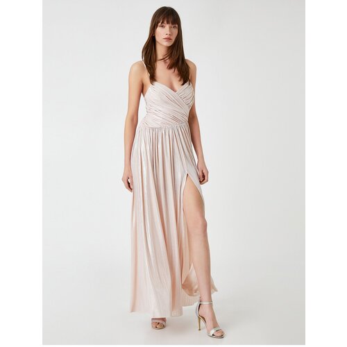Koton Long Evening Dress Draped Strap Shiny Slike