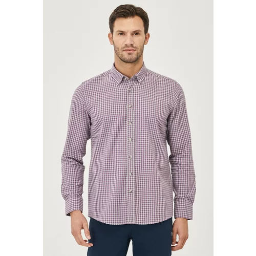 ALTINYILDIZ CLASSICS Men's Plum Gray Slim Fit Slim Fit Buttoned Collar Flannel Lumberjack Shirt