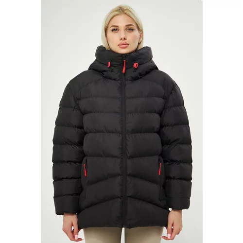 River Club Women's Black Lined Hooded Water And Windproof Inflatable Winter Coat.