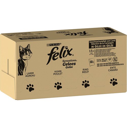 Felix Jumbo pakiranje &amp;quot;Sensations&amp;quot; vrečke 120 x 85 g - Raznolikost okusov (govedina, pi&amp;scaron;čanec, raca, jagnjetina) Slike