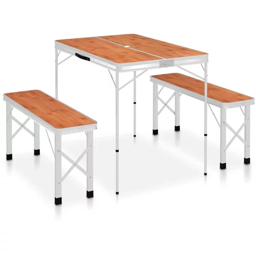 vidaXL Zložljiva kamping miza z 2 klopema aluminij rjave barve, (20816972)