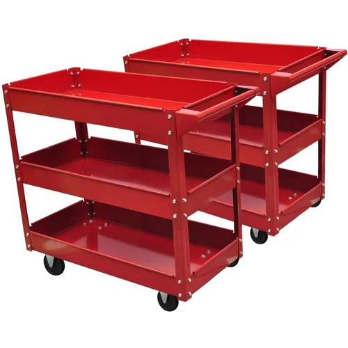  140157 Workshop Tool Trolleys with 3 Shelves 2 pcs