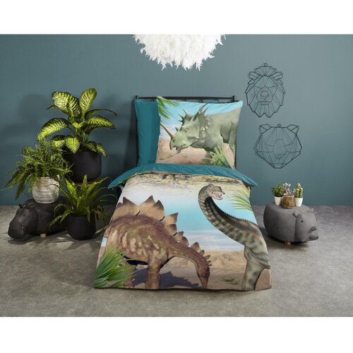 Good Morning Zelena/plava pamučna dječja posteljina za krevet za jednu osobu 140x200 cm Dino &amp;ndash; Slike