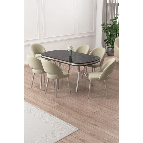 Hanah home trpezarijski set Jita, sto i 6 stolica, ploča u dekoru Sonata, hromirane noge, krem tkanina Babyface Cene