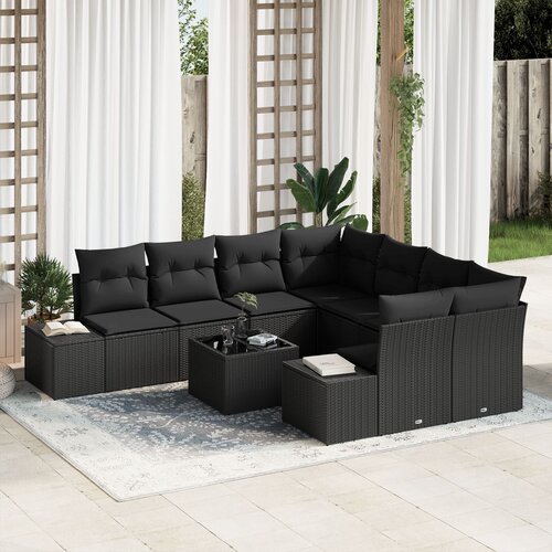 vidaXL vrtni sofaset Set od 9 Crna Ratan, čelik obložen prahom Cene